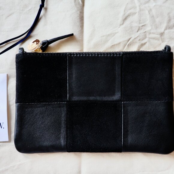 Clare V. Wallet Clutch w/Tabs in Black Suede & Nappa Leather NWT - Picture 1 of 6